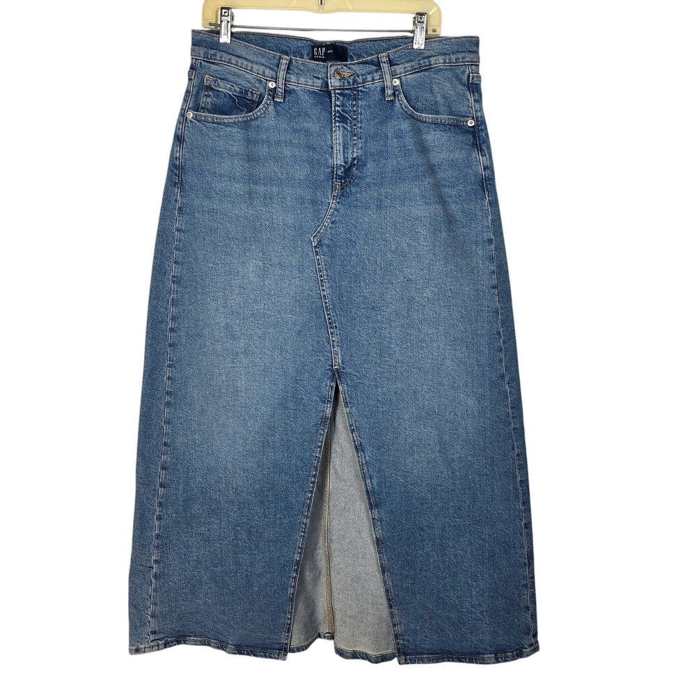 Gap Denim Womens Medium Wash High Rise Front Slit Maxi Jean Skirt Size 12/31
